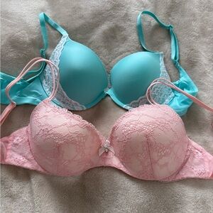 Victoria's Secret Pink Lace & Aqua Bra Duo